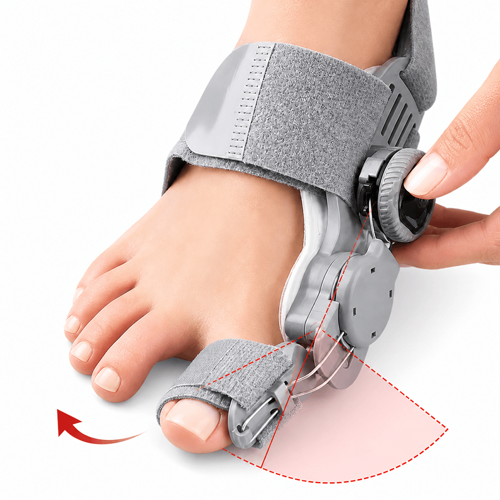 Plastový korektor vbočeného palce hallux valgus s gelovým chráničem kloubu palce